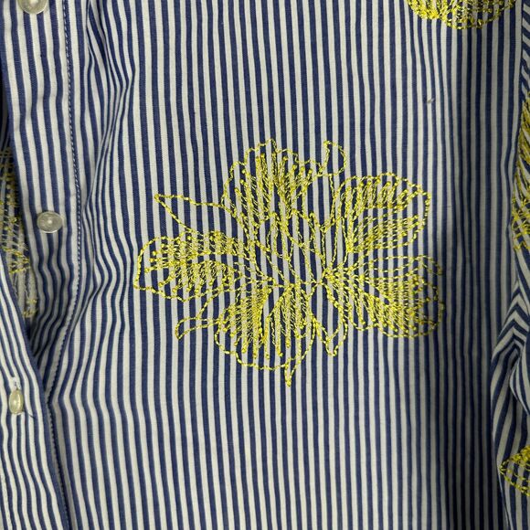 Scotch & Soda Palm Cove Stripe Embroidered Flower Button Shirt Women's Medium - Picture 8 of 9